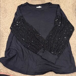Black Sequin Sleeve Top